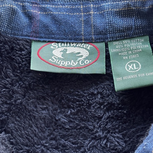 Stillwater Supply Co Sherpa Lined Flannel Shirt Jacket‎ XL Blue Plaid Snap Front - Picture 2 of 12